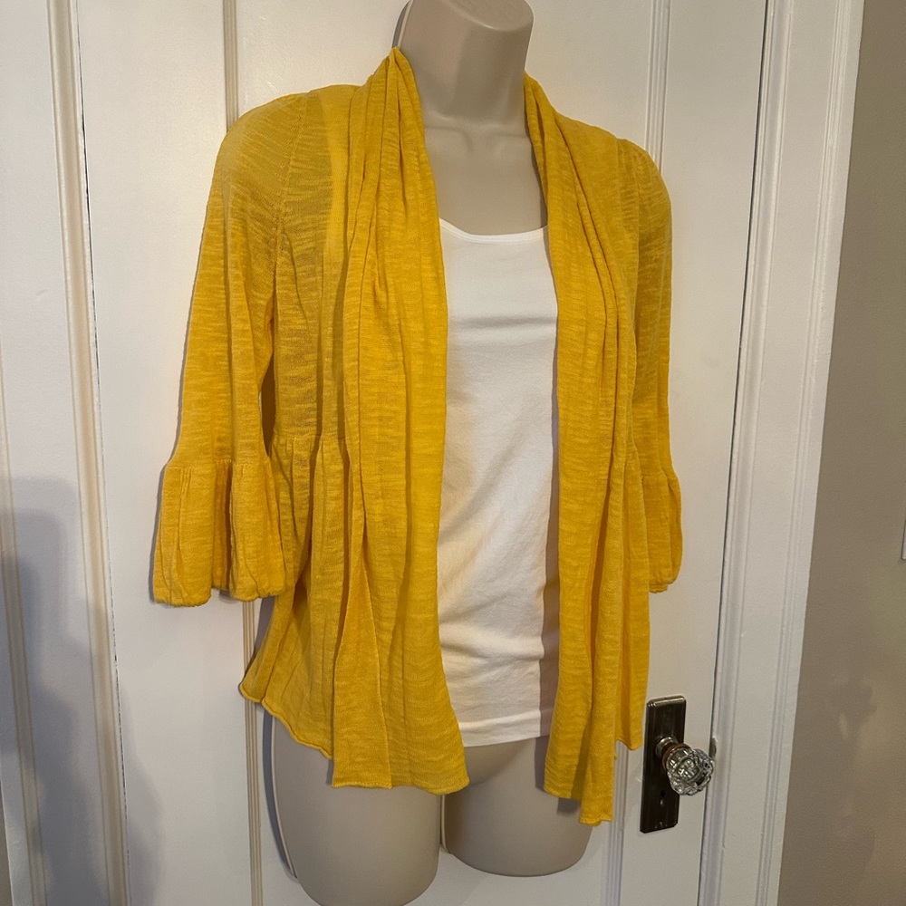 LIKE NEW MOTH from Anthropologie yellow 3/4 sleeve open front sheer cardigan